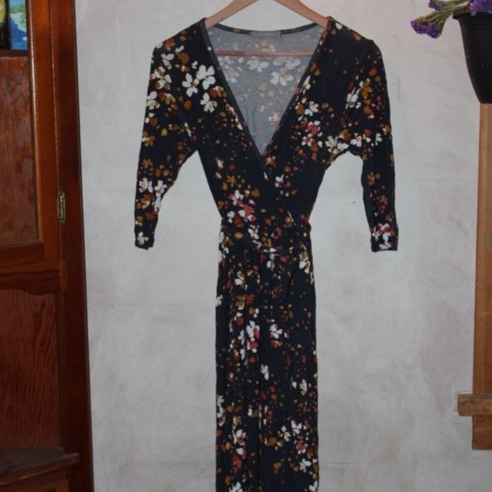 Navy Floral Cross-Neck Dress
